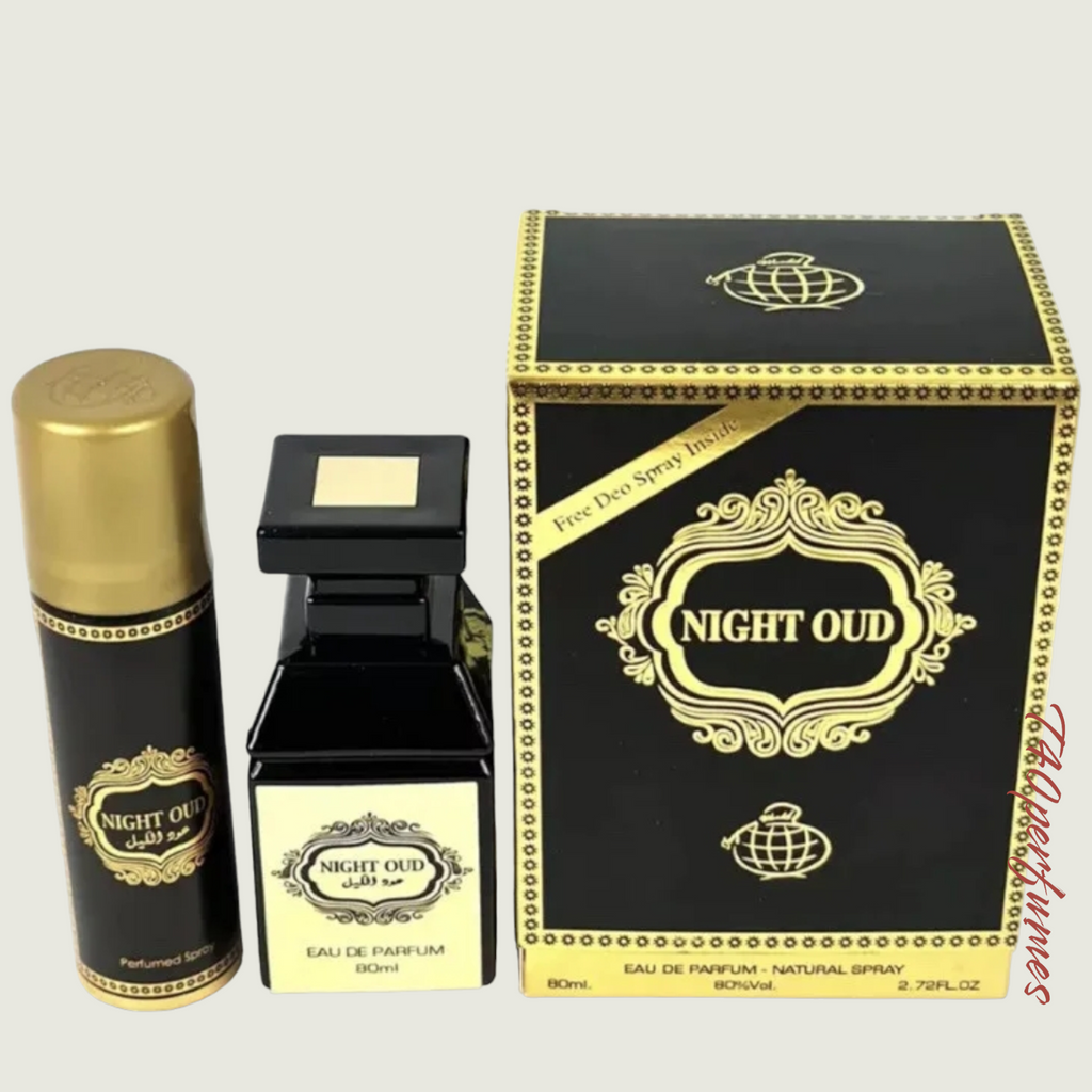 NIGHT OUD Eau De Parfum 80ml by Fragrance World+ Free Deo inside.